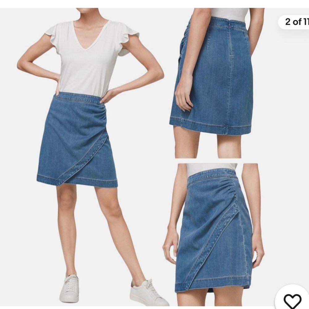 White House Black Market Silky Soft Denim Faux Wrap Skirt Stretch Blue US 2